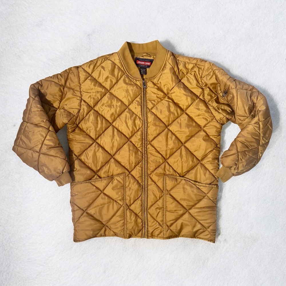 Y2K Vintage Jordan Craig Quilted Bomber Jacket Mens L Gold Tan Streetwear Coat